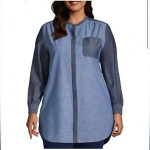 LANDSEND Women’s Plus Long Sleeve Breathable 100% Cotton Chambray Aline Tunic